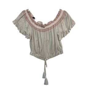 Ocean Drive Women's Ruffled Crop Cottage Festival Paisley Top Size Medium
